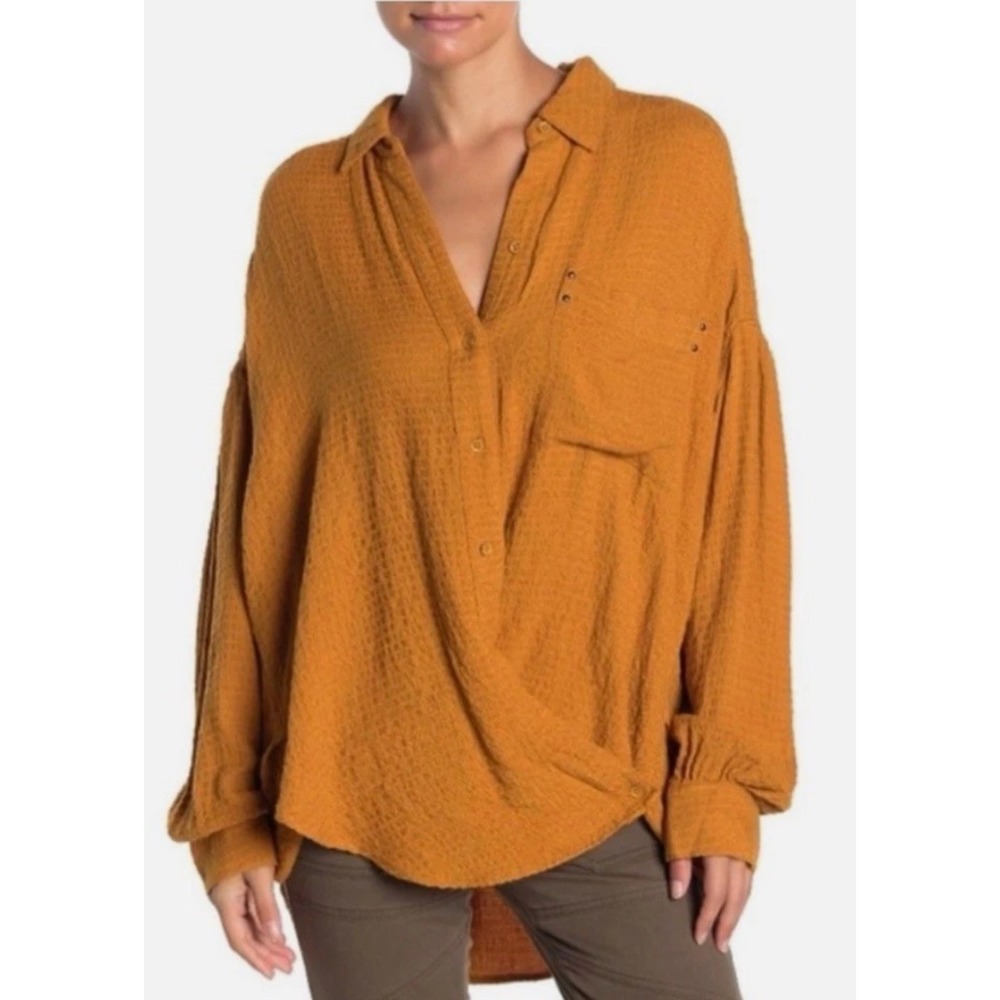 Free People Yellow Hidden Valley Slouchy Oversized Crossover Tunic Fall Comfy  L